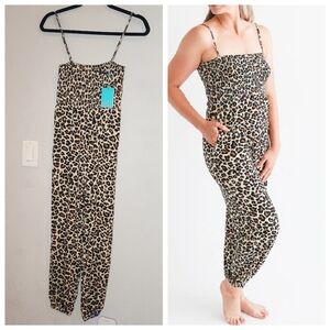 NWT Posh Peanut Smocked Sleeveless Leopard Jogger Jersey Jumpsuit XS